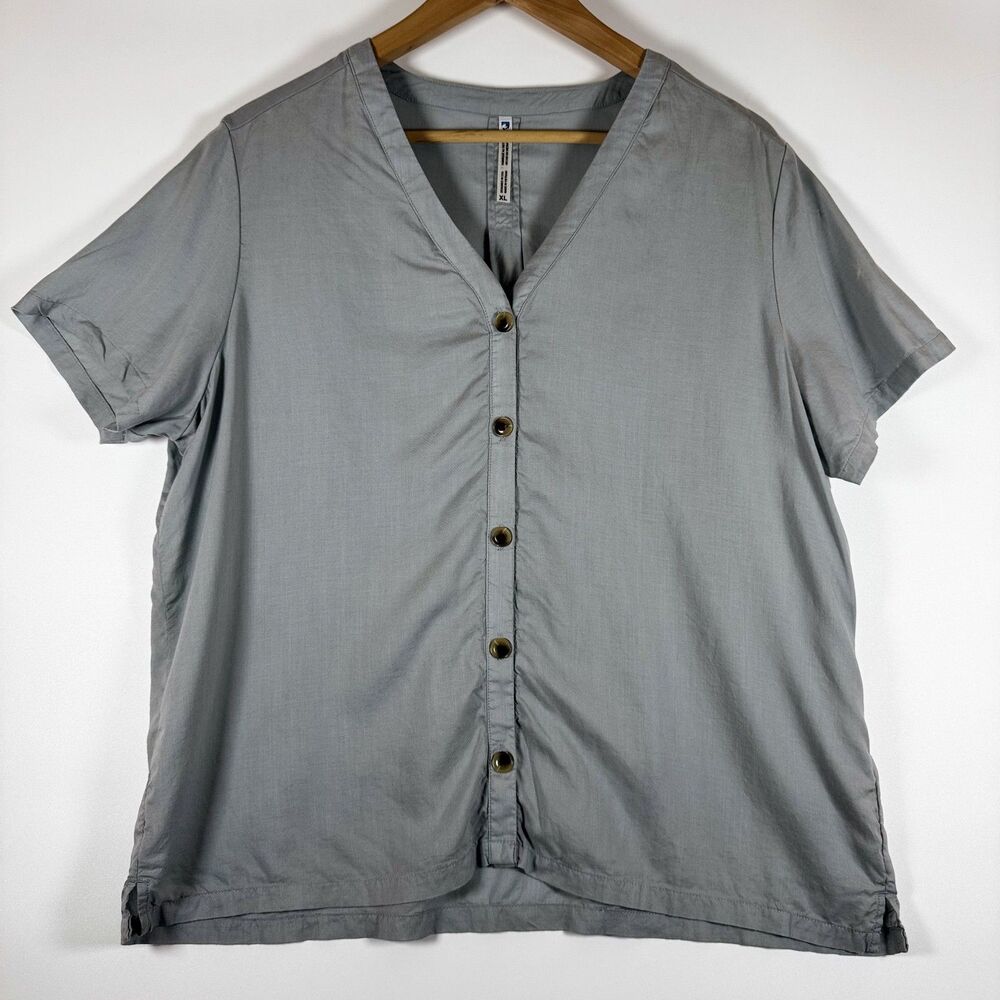 Kuhl Top Womens Extra Large Gray Button Front Short Sleeve Lightweight Tencel XL